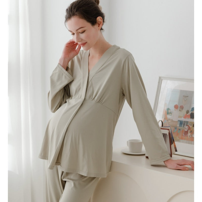 Cotton Snap-Up Maternity & Nursing Pajama Set- Pink - Organic Cotton Clubs