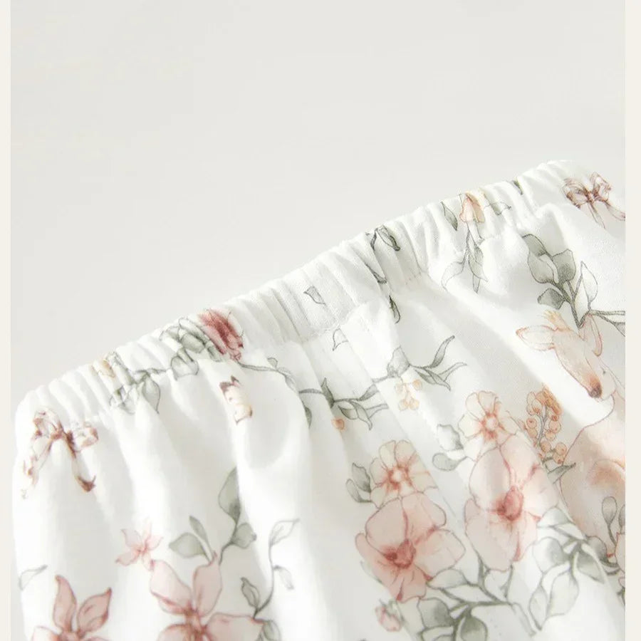 100% Cotton Long Sleeve Top & Pants Set - Floral Garden