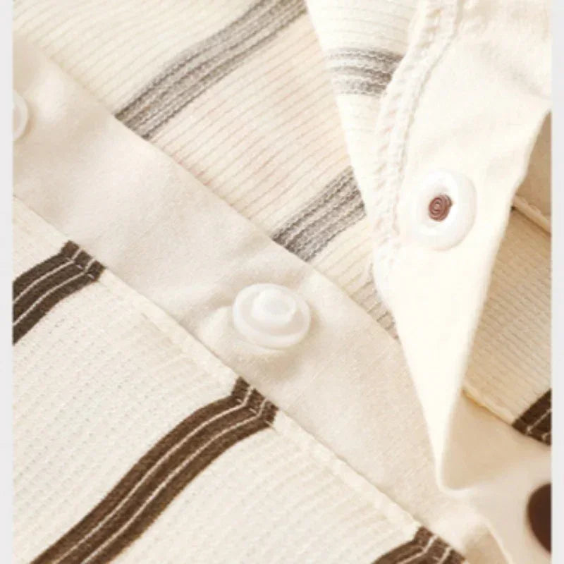 Cotton Short Sleeve Snap-Up Romper - Red Stripe & Bear - Organic Cotton Clubs