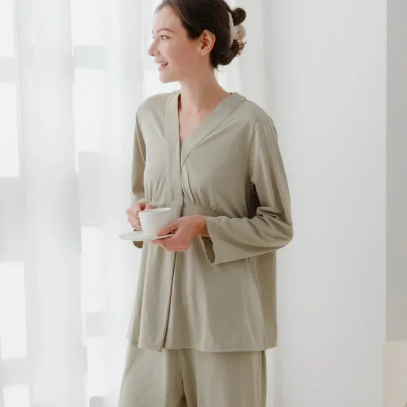 Cotton Snap-Up Maternity & Nursing Pajama Set- Pink - Organic Cotton Clubs