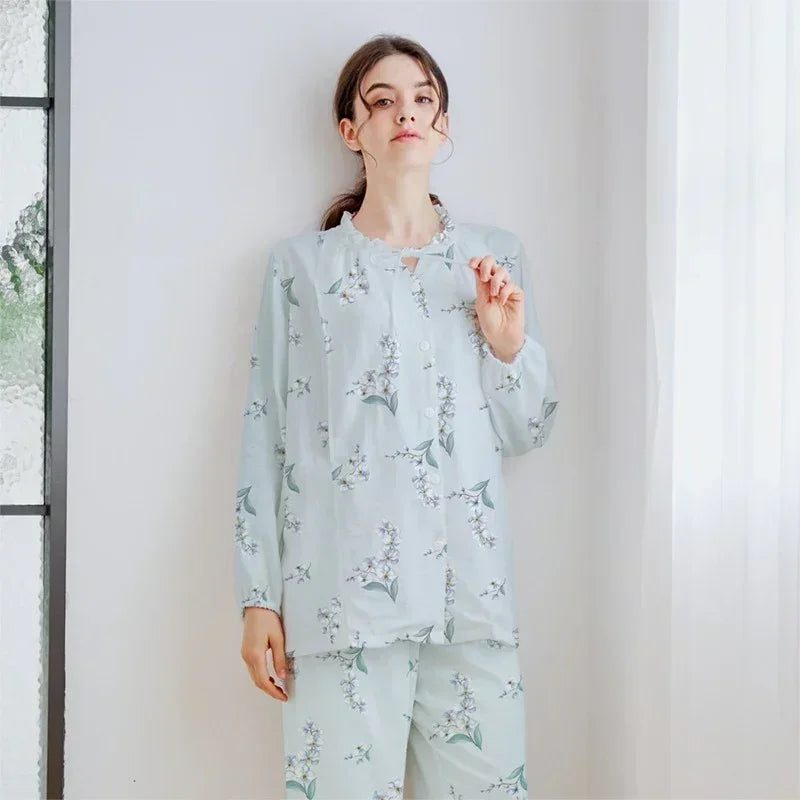 Organic Cotton Muslin Button-Up Maternity & Nursing Pajama - Morning Glory - Organic Cotton Clubs