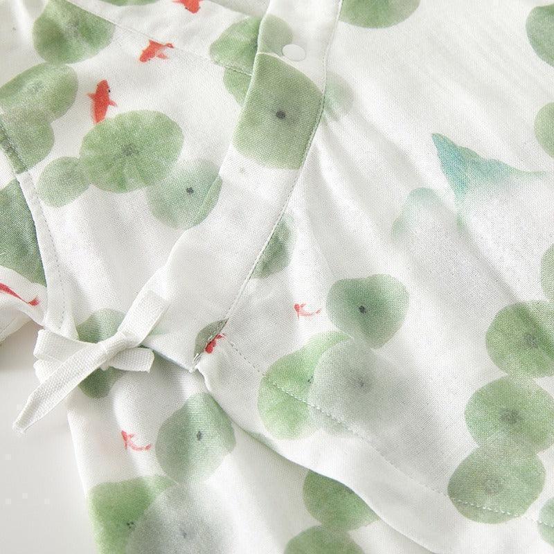 Cotton & Bamboo Muslin Short Sleeve Kimono Romper - Lemon - Organic Cotton Clubs