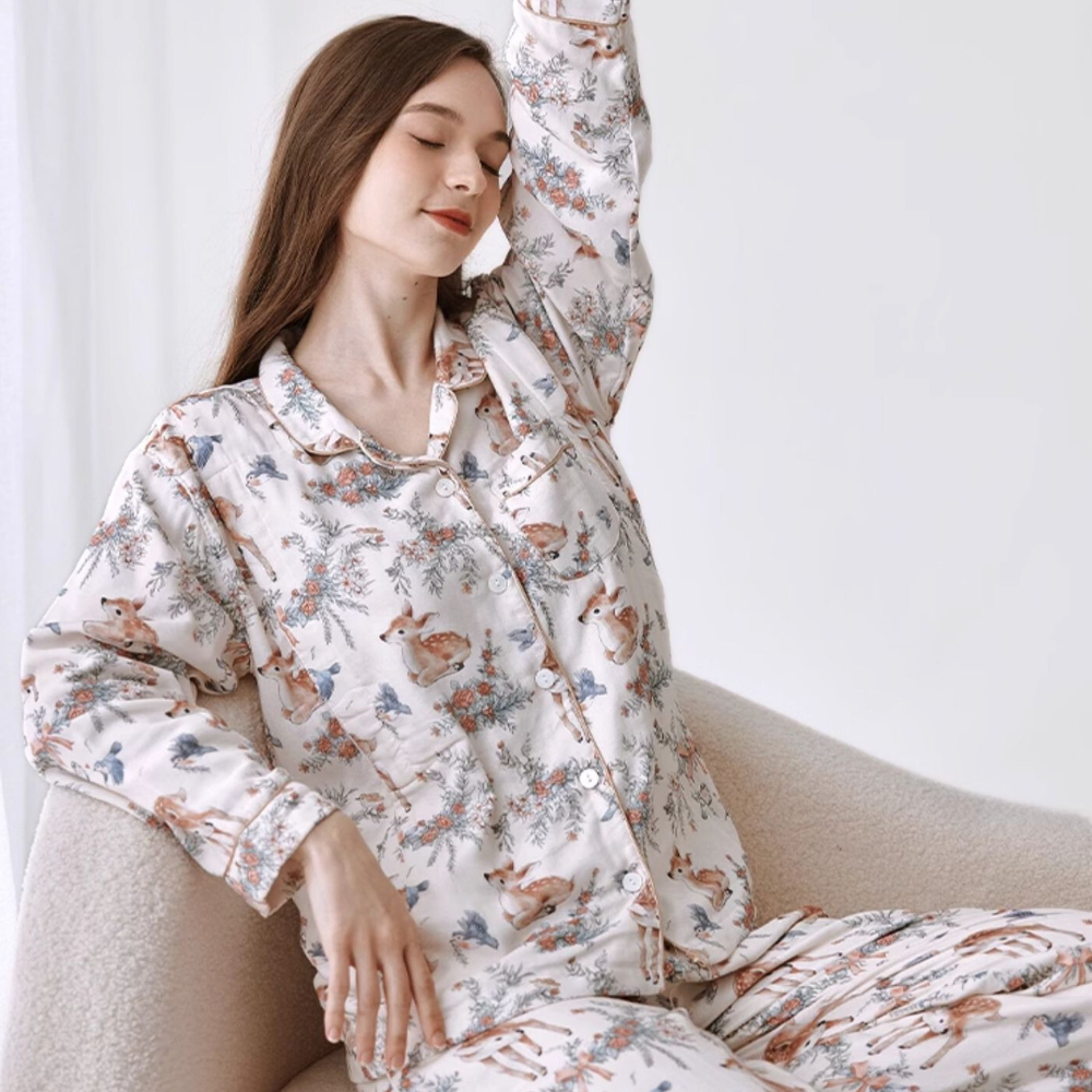 Organic Cotton Muslin Warm Maternity Pajama- Blue Dream Garden - Organic Cotton Clubs