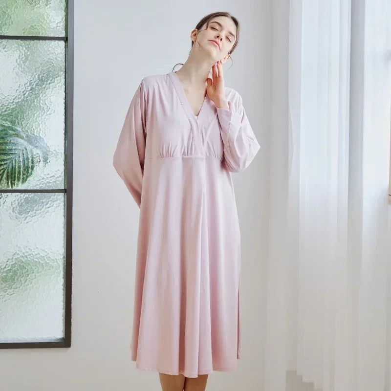 Cotton Snap-Up Maternity & Nursing Nightgown - Pink - Organic Cotton Clubs
