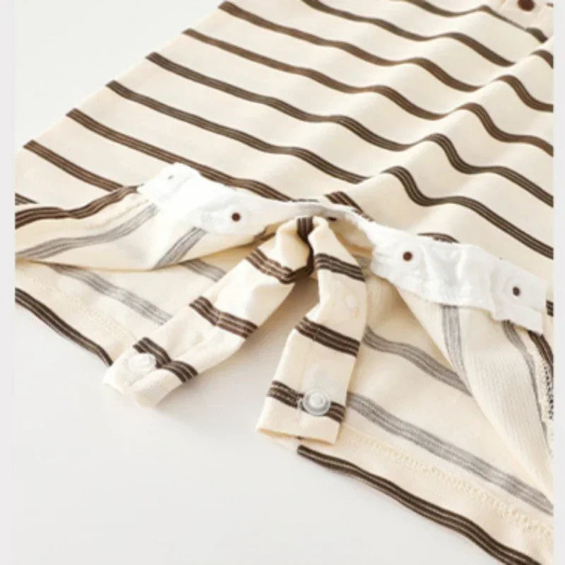Cotton Short Sleeve Snap-Up Romper - Red Stripe & Bear - Organic Cotton Clubs