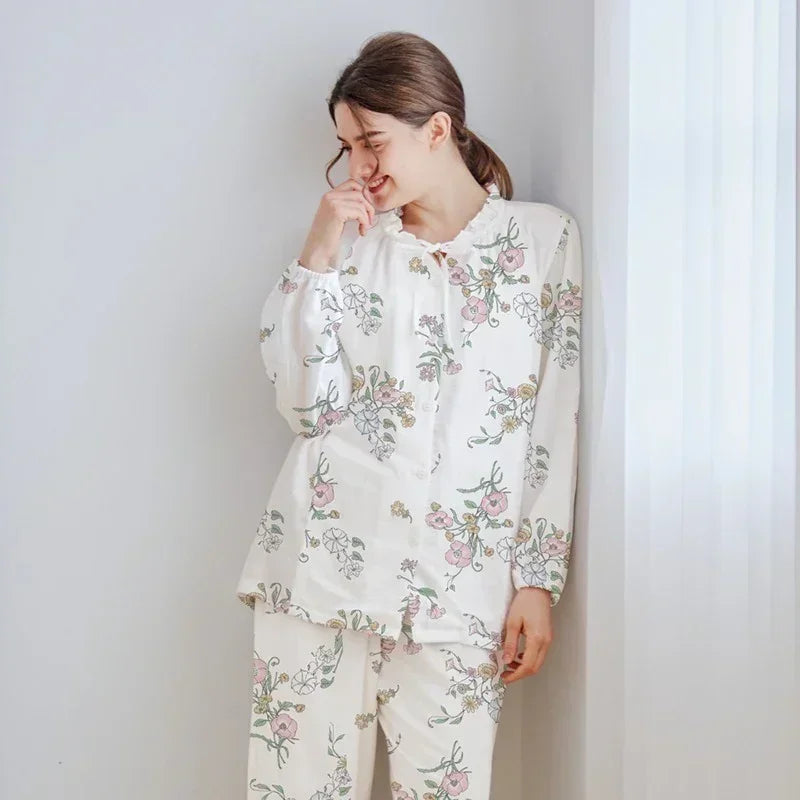 Organic Cotton Muslin Button-Up Maternity & Nursing Pajama - Morning Glory - Organic Cotton Clubs