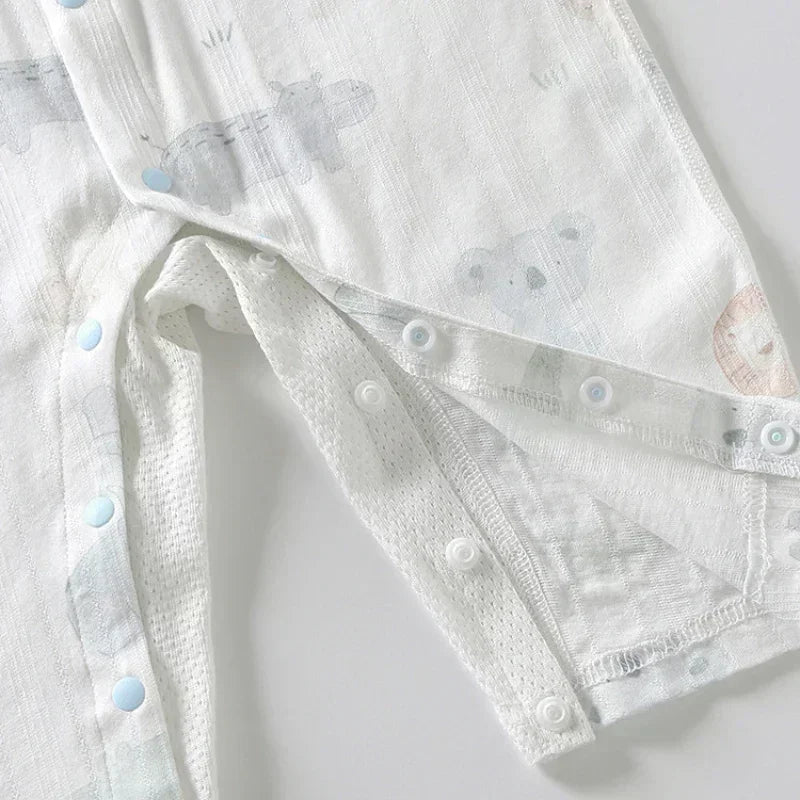 100% Cotton Long Sleeve Snap-Up Romper - Elephant & Flowers - Organic Cotton Clubs