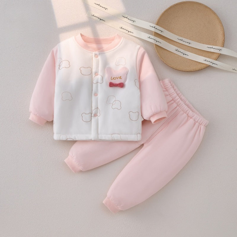 100% Cotton Long Sleeve Quilted Top & Pants Set - Yellow Bunny