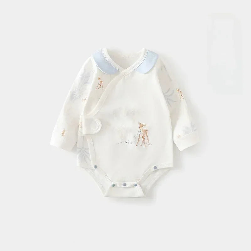 100% Cotton Long Sleeve Side-Snap Bodysuit - Blue Deer