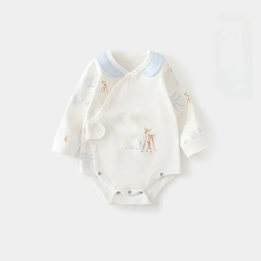 100% Cotton Long Sleeve Side-Snap Bodysuit - Blue Deer