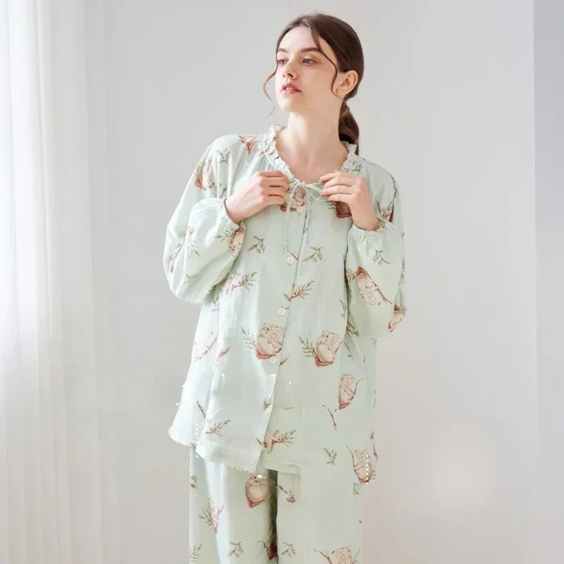Organic Cotton Muslin Button-Up Maternity & Nursing Pajama - Morning Glory - Organic Cotton Clubs