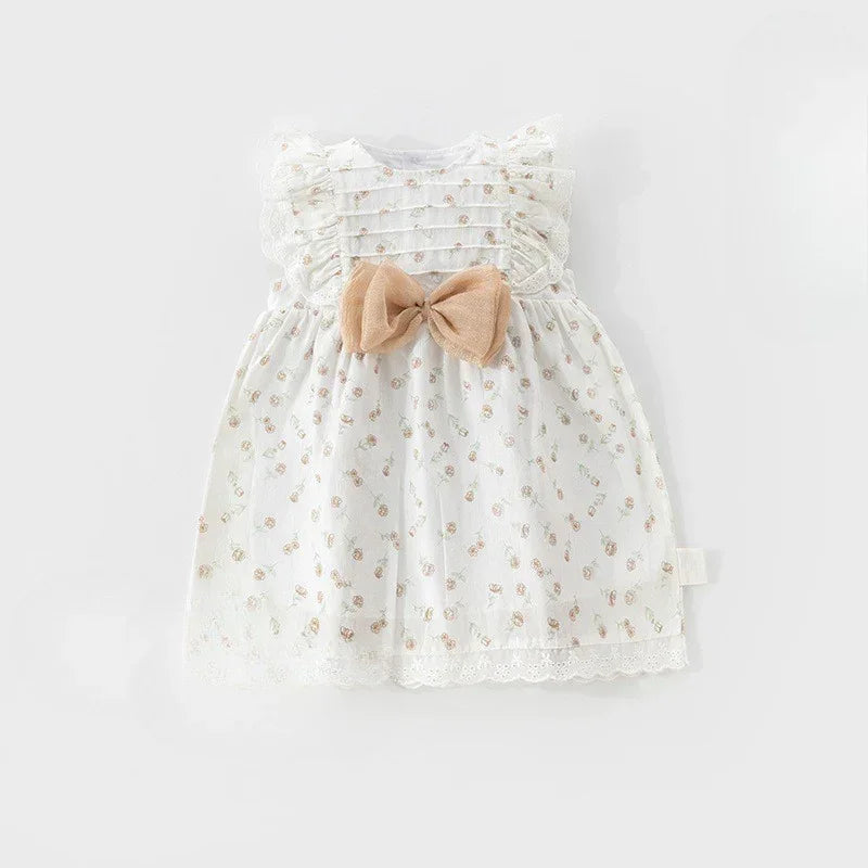 100% Cotton Flutter-Sleeve Princess Dress - Floral Garden & Bowknot - Organic Cotton Clubs