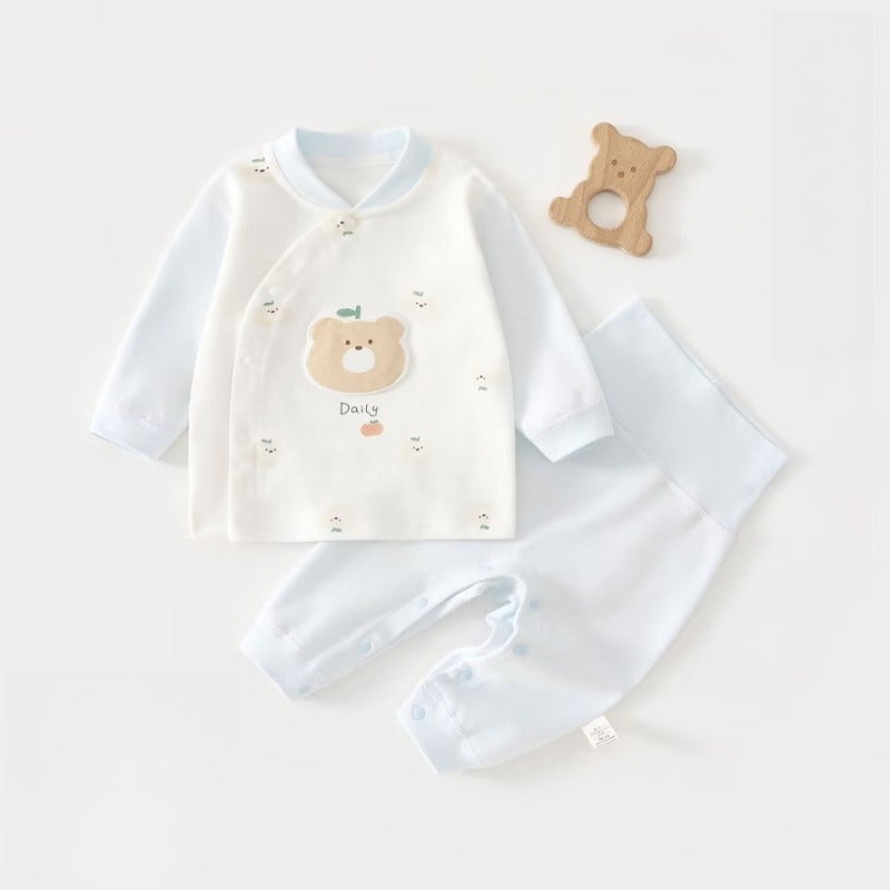 100% Cotton Long Sleeve Snap-Up Top & Pants Set - Brown Bear