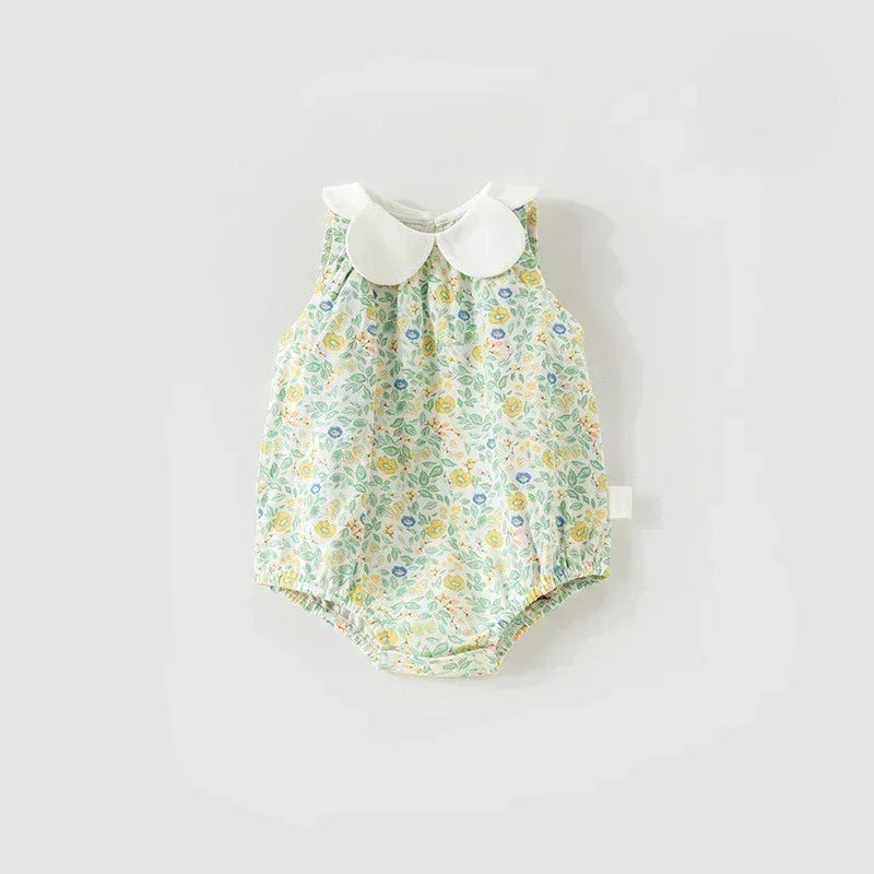 100% Cotton Sleeveless Bodysuit - Green Bunny Garden - Organic Cotton Clubs