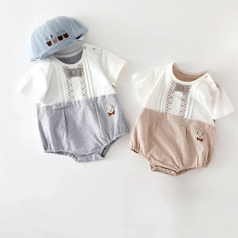 Cotton Short Sleeve Overhead Bodysuit - Brown Bear - Organic Cotton Clubs