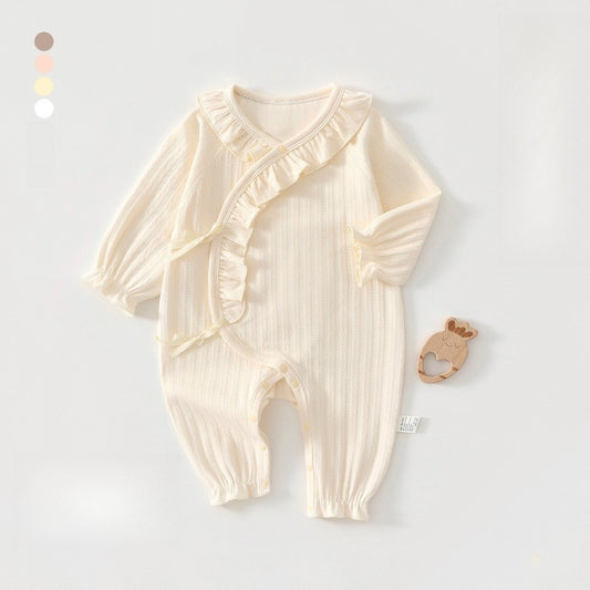100% Cotton Long-Sleeve Kimono Romper - Beige