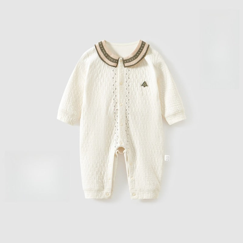 Cotton Snap-Up Long Sleeve Romper - Red Flower