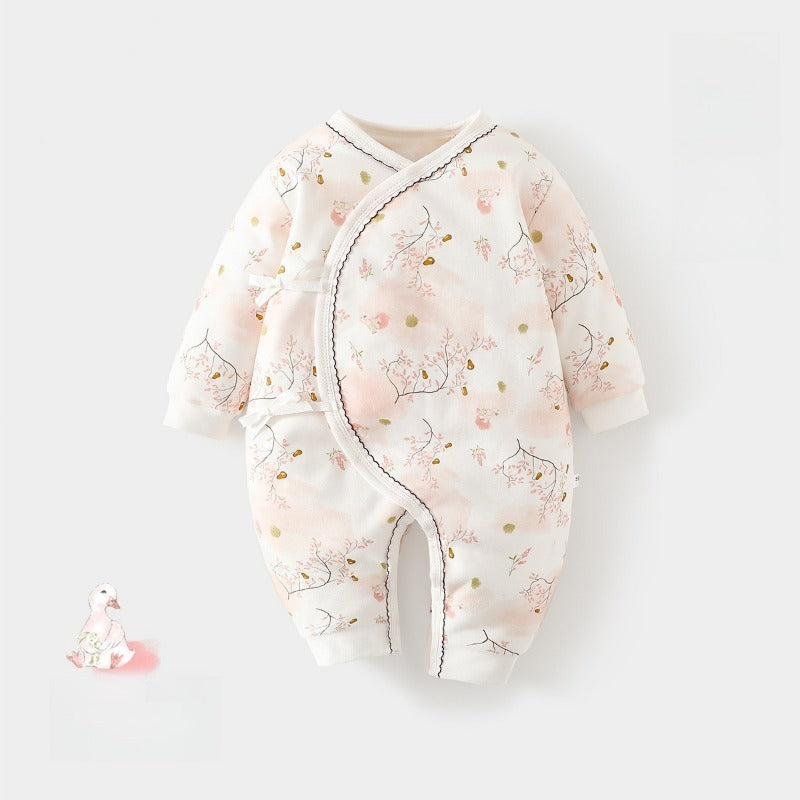 100% Cotton Quilted Romper with Velcro Closure - Yellow Flower