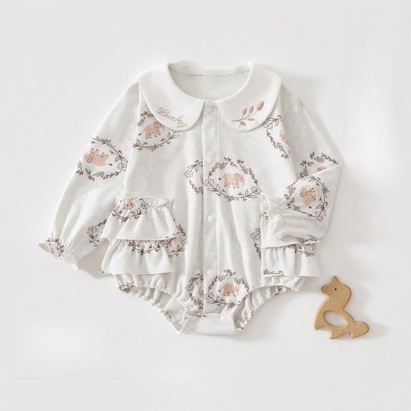 100% Cotton Long Sleeve Pullover Bodysuit - Cookie & Bowknot