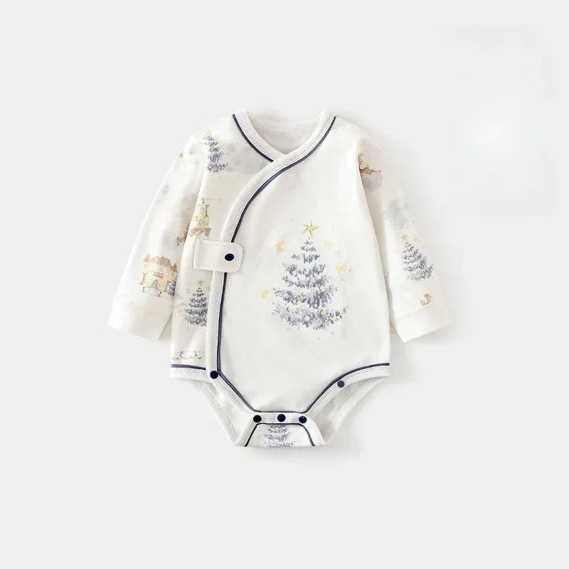 100% Cotton Long Sleeve Side-Snap Bodysuit - Blue Deer