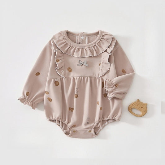 100% Cotton Long Sleeve Pullover Bodysuit - Cookie & Bowknot
