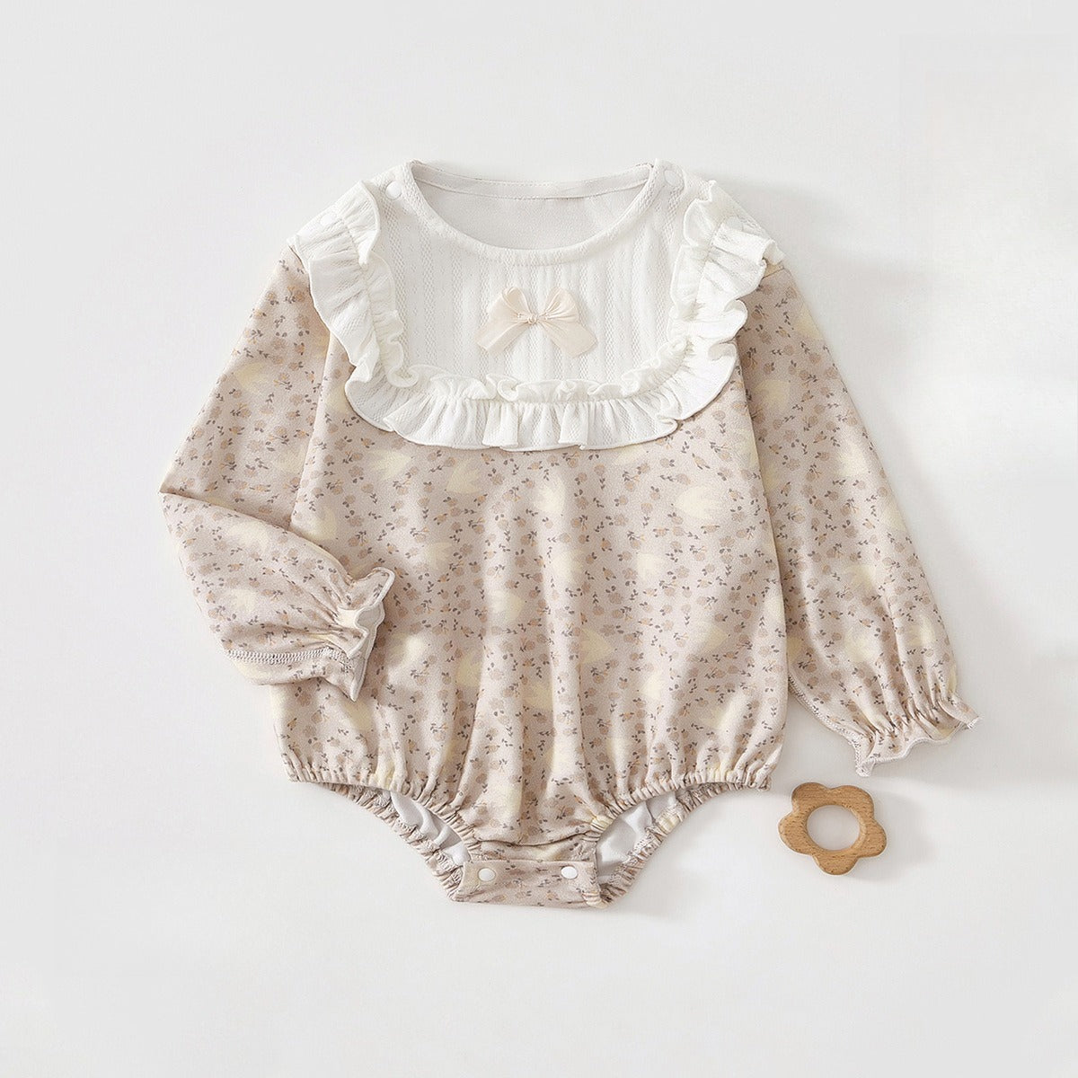 100% Cotton Long Sleeve Pullover Bodysuit - Cookie & Bowknot