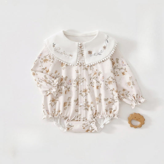 100% Cotton Long Sleeve Pullover Bodysuit - Pink Dream Garden
