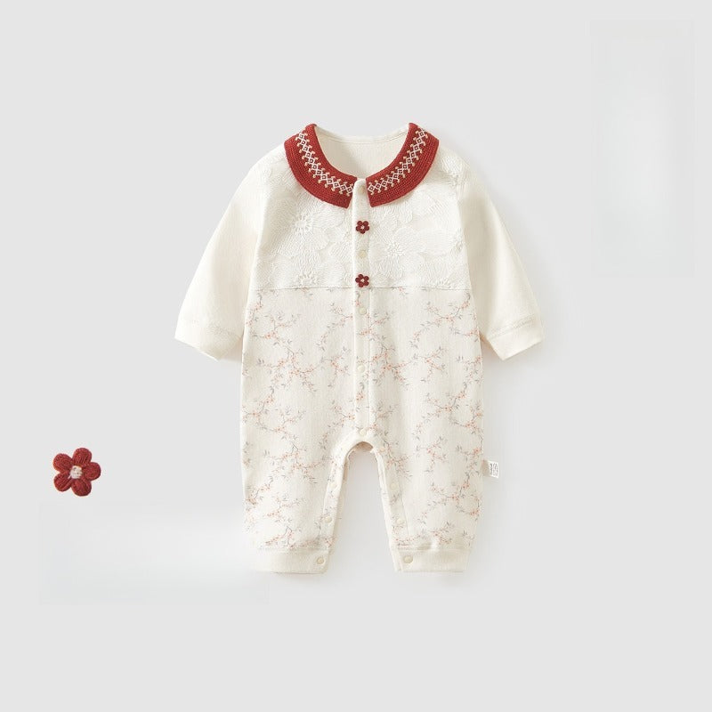 Cotton Snap-Up Long Sleeve Romper - Green Tree