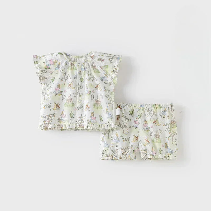 Cotton Short-Sleeve Top & Pants Set - Spring Branches - Organic Cotton Clubs