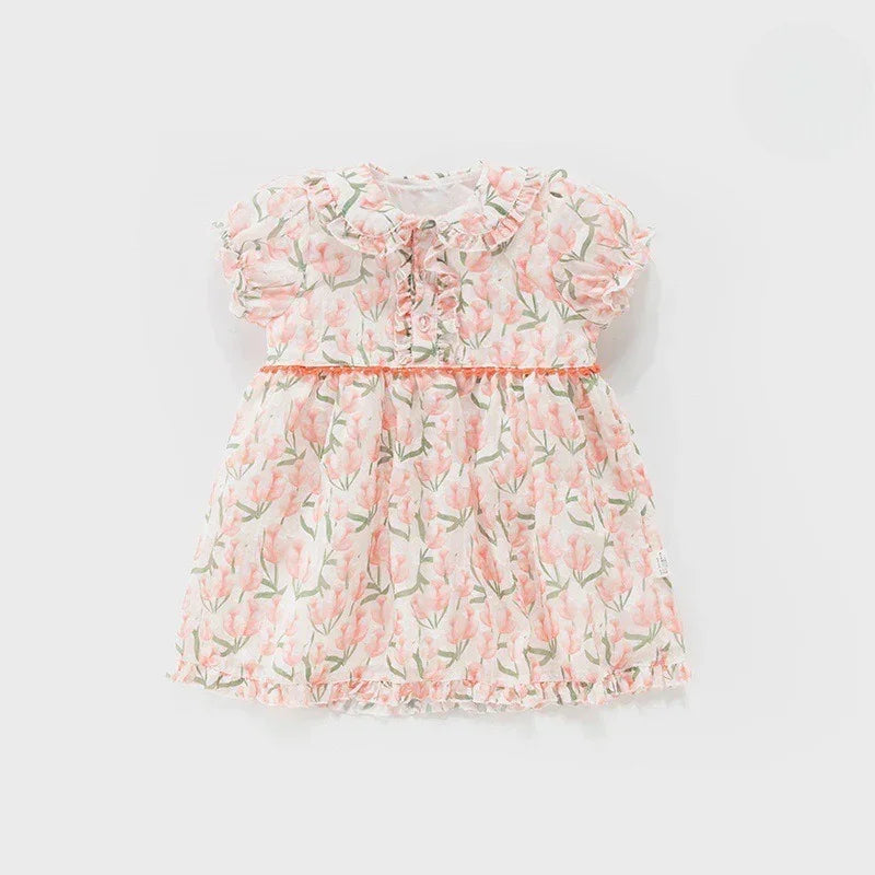 Cotton Short-Sleeve Princess Dress - Yellow Tulip - Organic Cotton Clubs