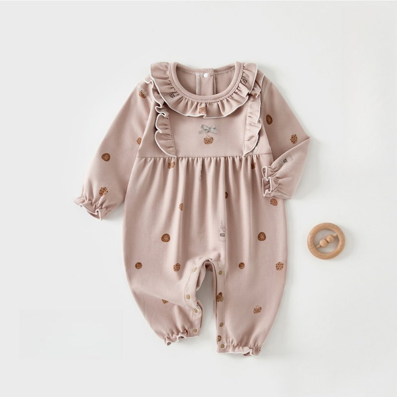 100% Cotton Snap-up Long-Sleeve Romper - Skate Bear