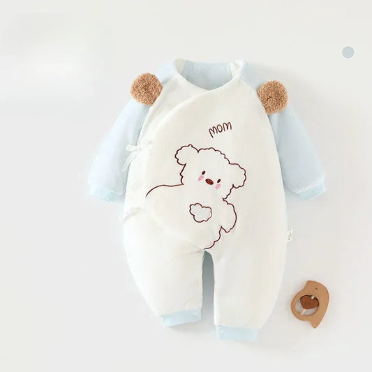 100% Cotton Extra Warm Long Sleeve Quilted Romper - Yellow Bear - Organic Cotton Clubs