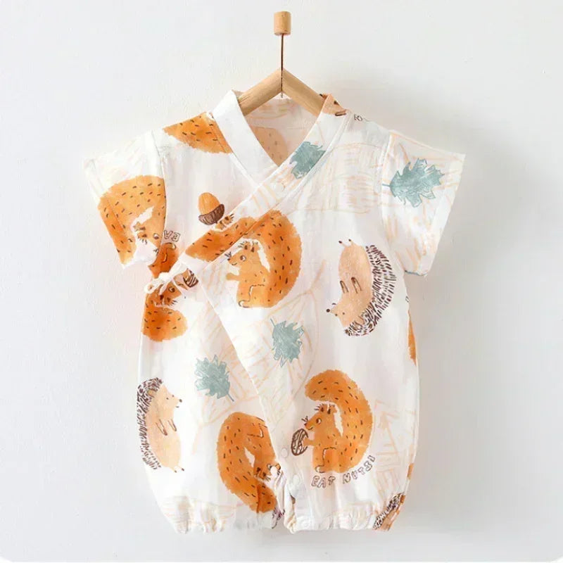 Cotton & Bamboo Muslin Short Sleeve Romper - Water Lily - Organic Cotton Clubs