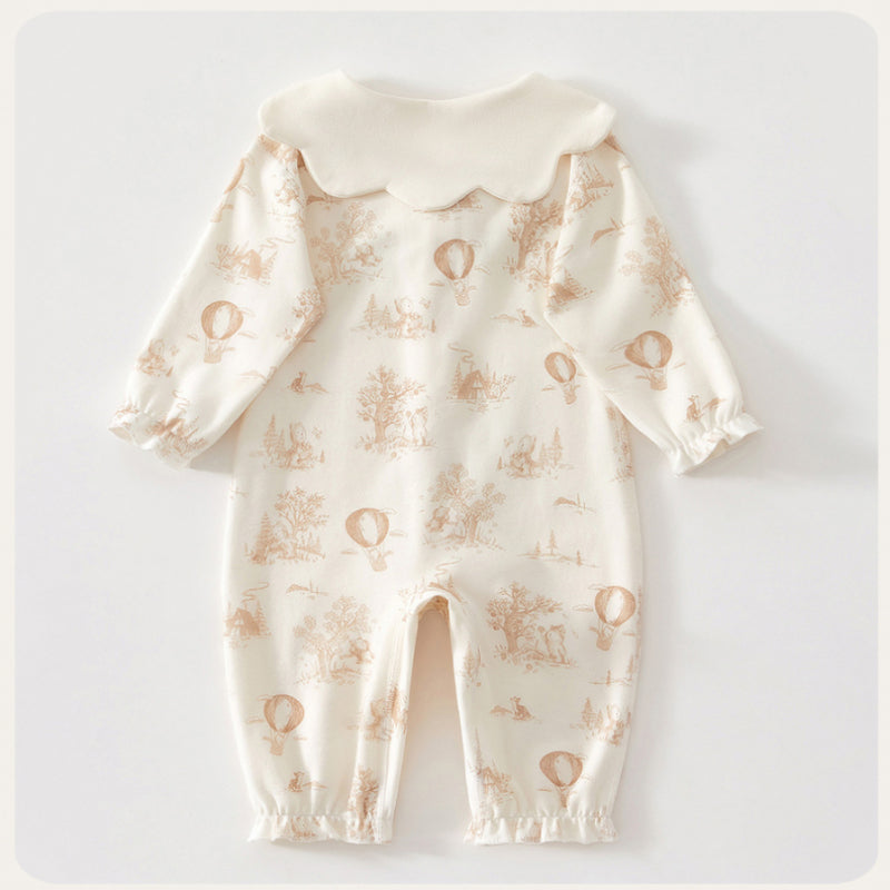 100% Cotton Long Sleeve Snap-Up Romper - Bowknot with Flowers - Organic Cotton Clubs