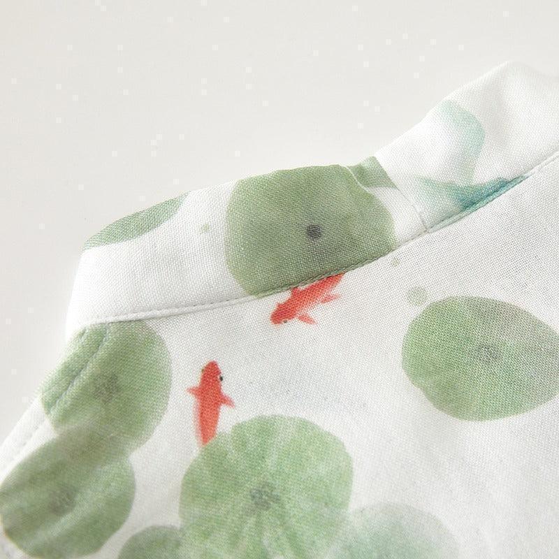 Cotton & Bamboo Muslin Short Sleeve Kimono Romper - Lemon - Organic Cotton Clubs