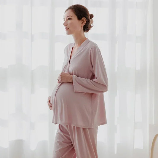 Cotton Snap-Up Maternity & Nursing Pajama Set- Pink - Organic Cotton Clubs