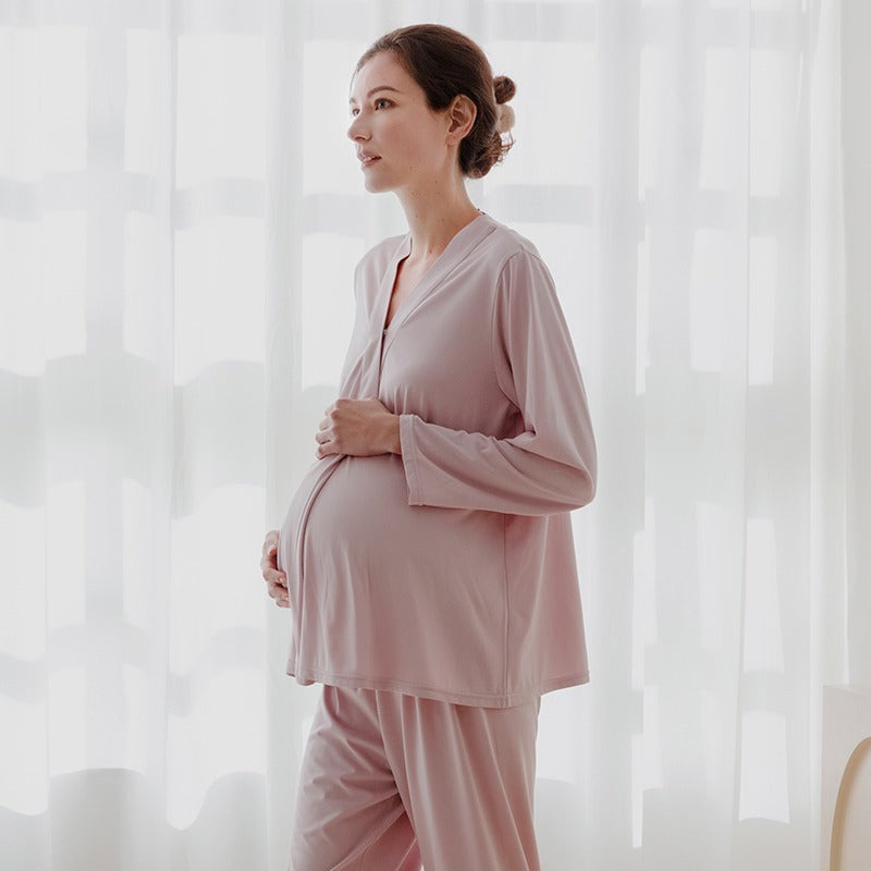 Cotton Snap-Up Maternity & Nursing Pajama Set- Pink - Organic Cotton Clubs