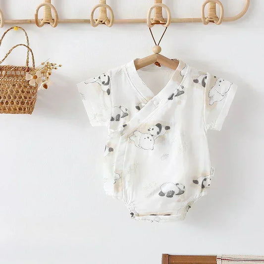 Cotton & Bamboo Muslin Short Sleeve Bodysuit - Green Leaves - Organic Cotton Clubs