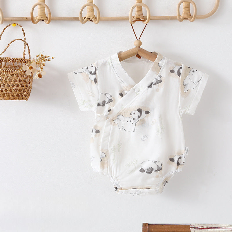 Cotton & Bamboo Muslin Short Sleeve Bodysuit - Green Leaves - Organic Cotton Clubs