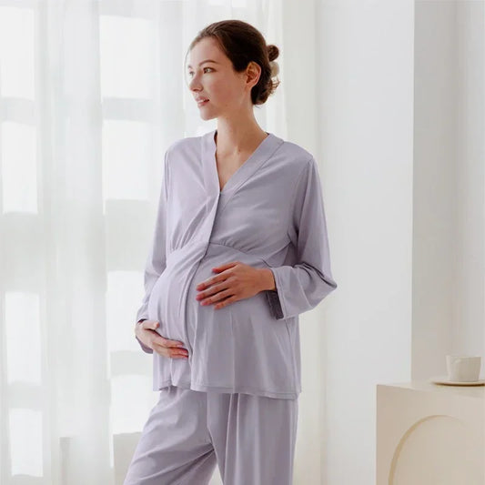 Cotton Snap-Up Maternity & Nursing Pajama Set- Pink - Organic Cotton Clubs