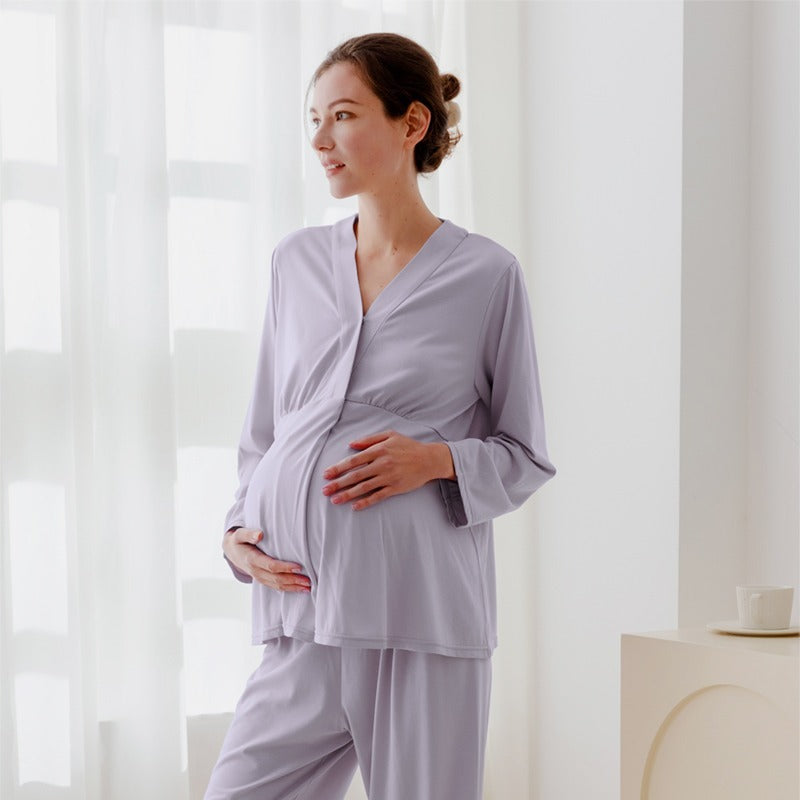 Cotton Snap-Up Maternity & Nursing Pajama Set- Pink - Organic Cotton Clubs