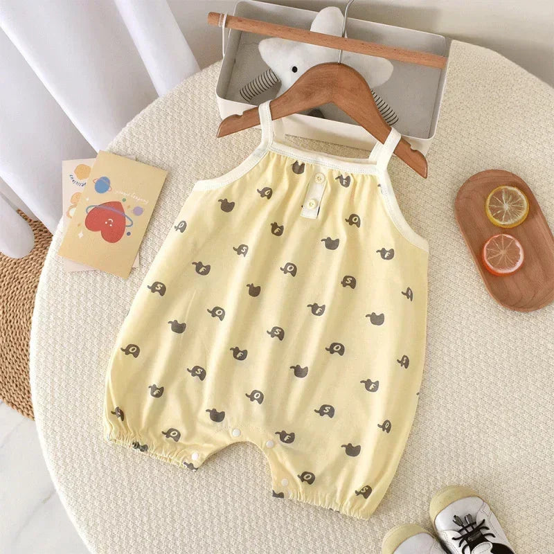 100% Cotton Sleeveless Romper - Pink Heart - Organic Cotton Clubs