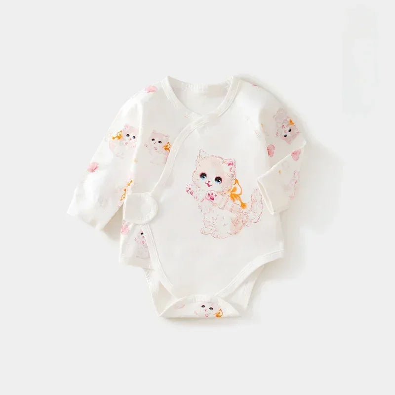 100% Cotton Long Sleeve Bodysuit with Velcro Closure- Adorable Cat - Organic Cotton Clubs