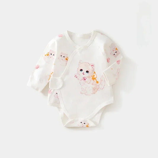 100% Cotton Long Sleeve Bodysuit with Velcro Closure- Adorable Cat - Organic Cotton Clubs