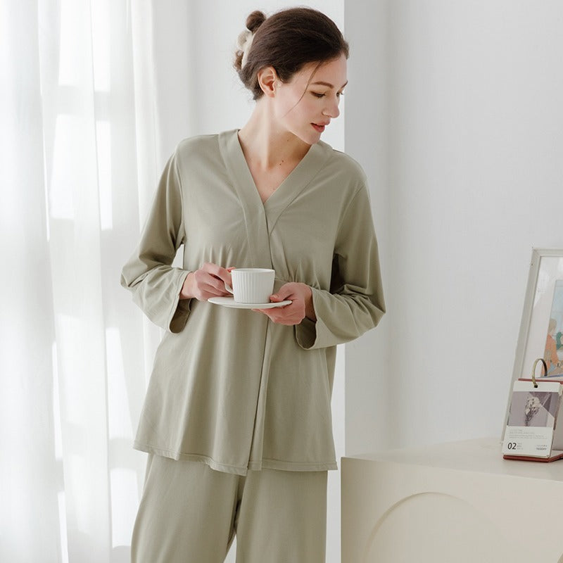 Cotton Snap-Up Maternity & Nursing Pajama Set- Pink - Organic Cotton Clubs