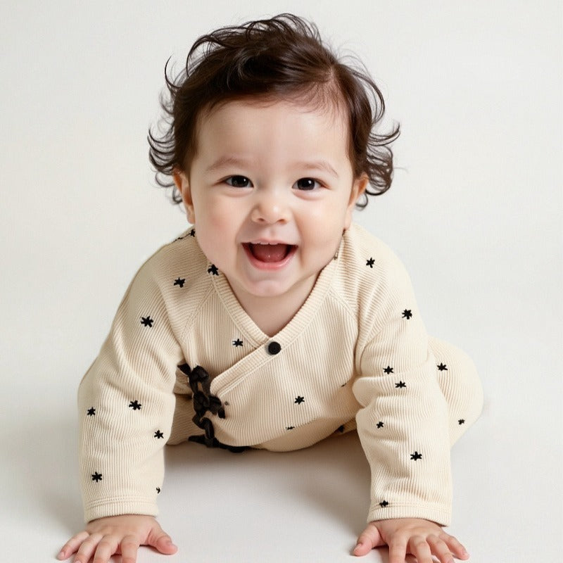 Cotton Long Sleeve Rompers and Bodysuits - Beige Star