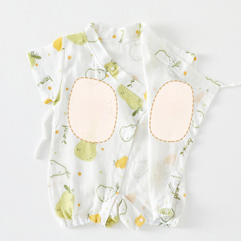 Cotton & Bamboo Muslin Short Sleeve Romper - Water Lily - Organic Cotton Clubs