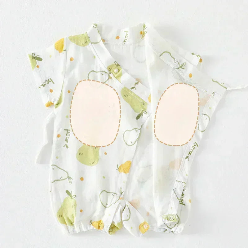 Cotton & Bamboo Muslin Short Sleeve Romper - Water Lily - Organic Cotton Clubs