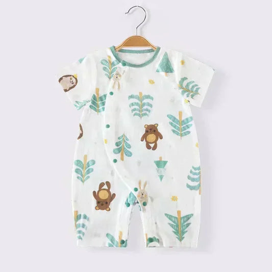 Cotton & Bamboo Muslin Short Sleeve Romper - Pear & Bunny - Organic Cotton Clubs