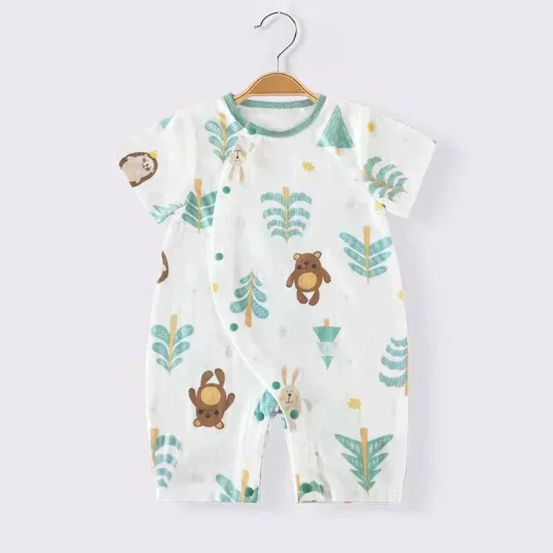 Cotton & Bamboo Muslin Short Sleeve Romper - Pear & Bunny - Organic Cotton Clubs